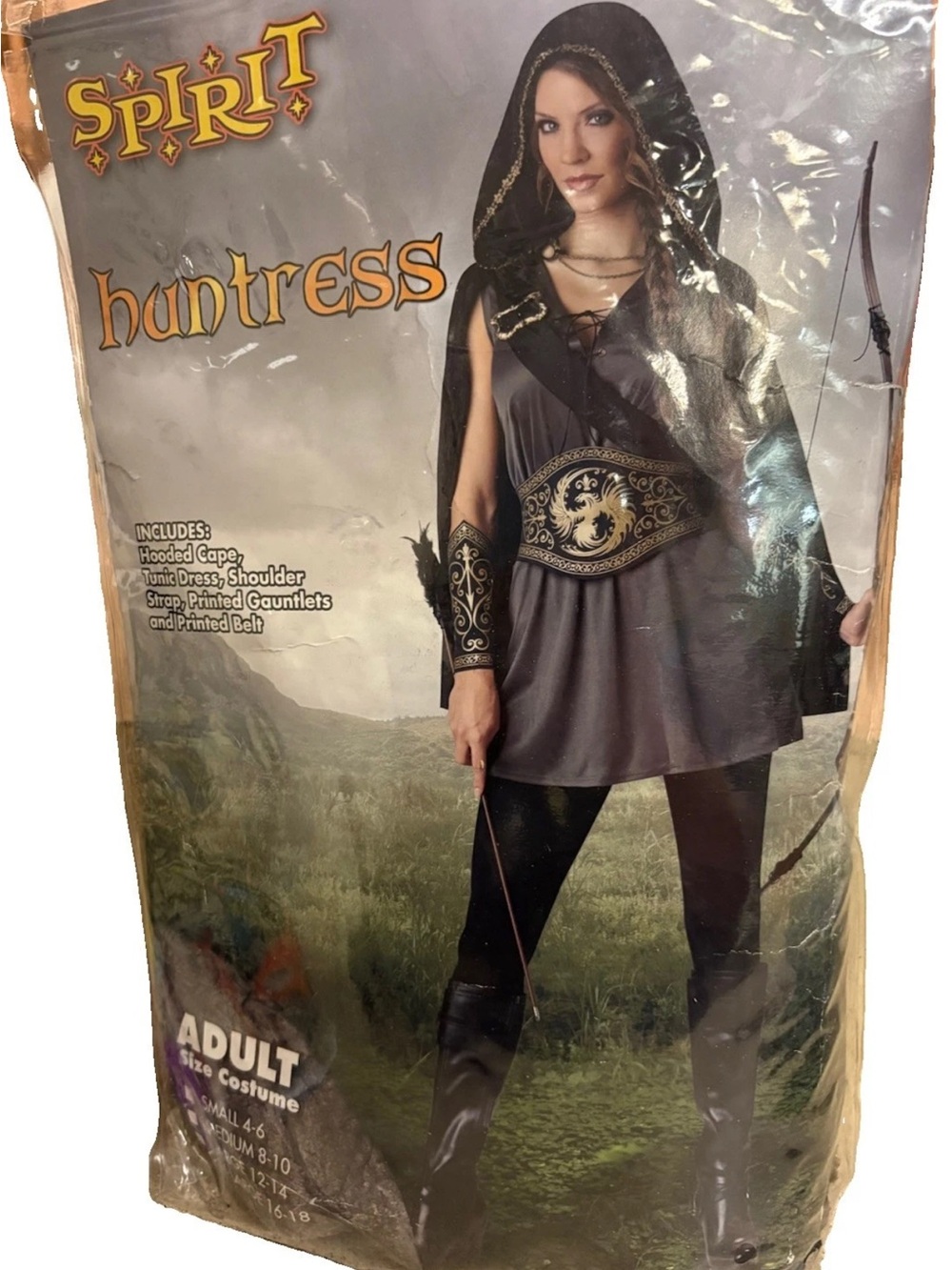 Spirit Huntress Costume Adult Women’s Large- Brown and Gold Hooded Cape Tunic
